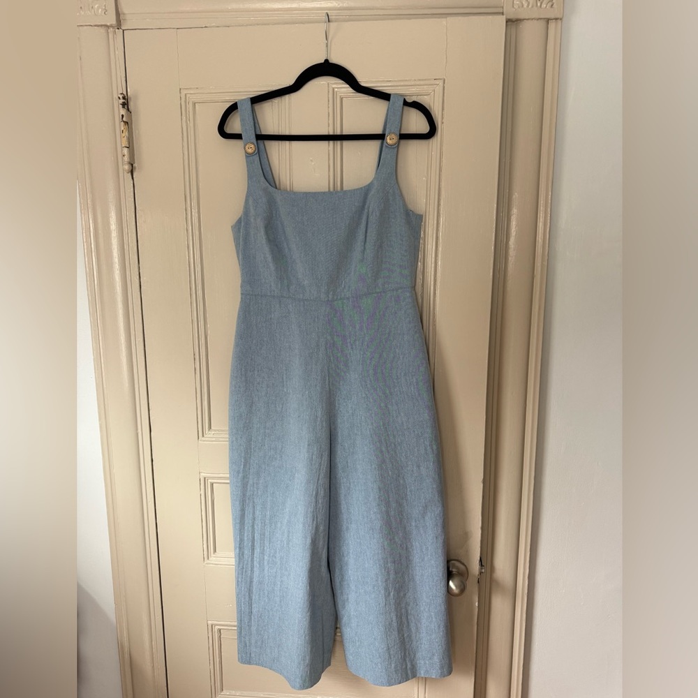 Soludos Light Blue Wide-Leg Jumpsuit with Button Straps